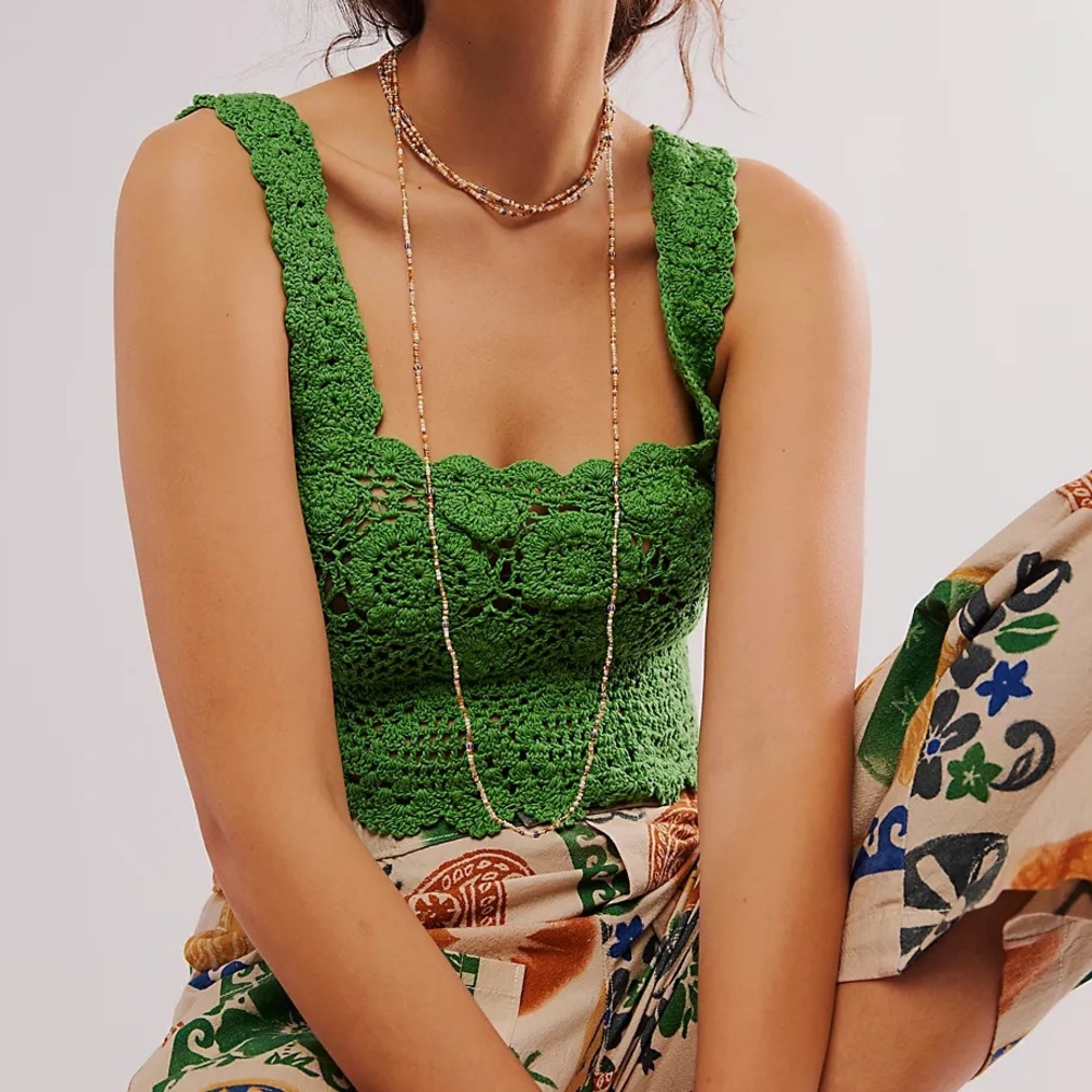 FP New Lost In Your Eyes Green Crochet Lace Top